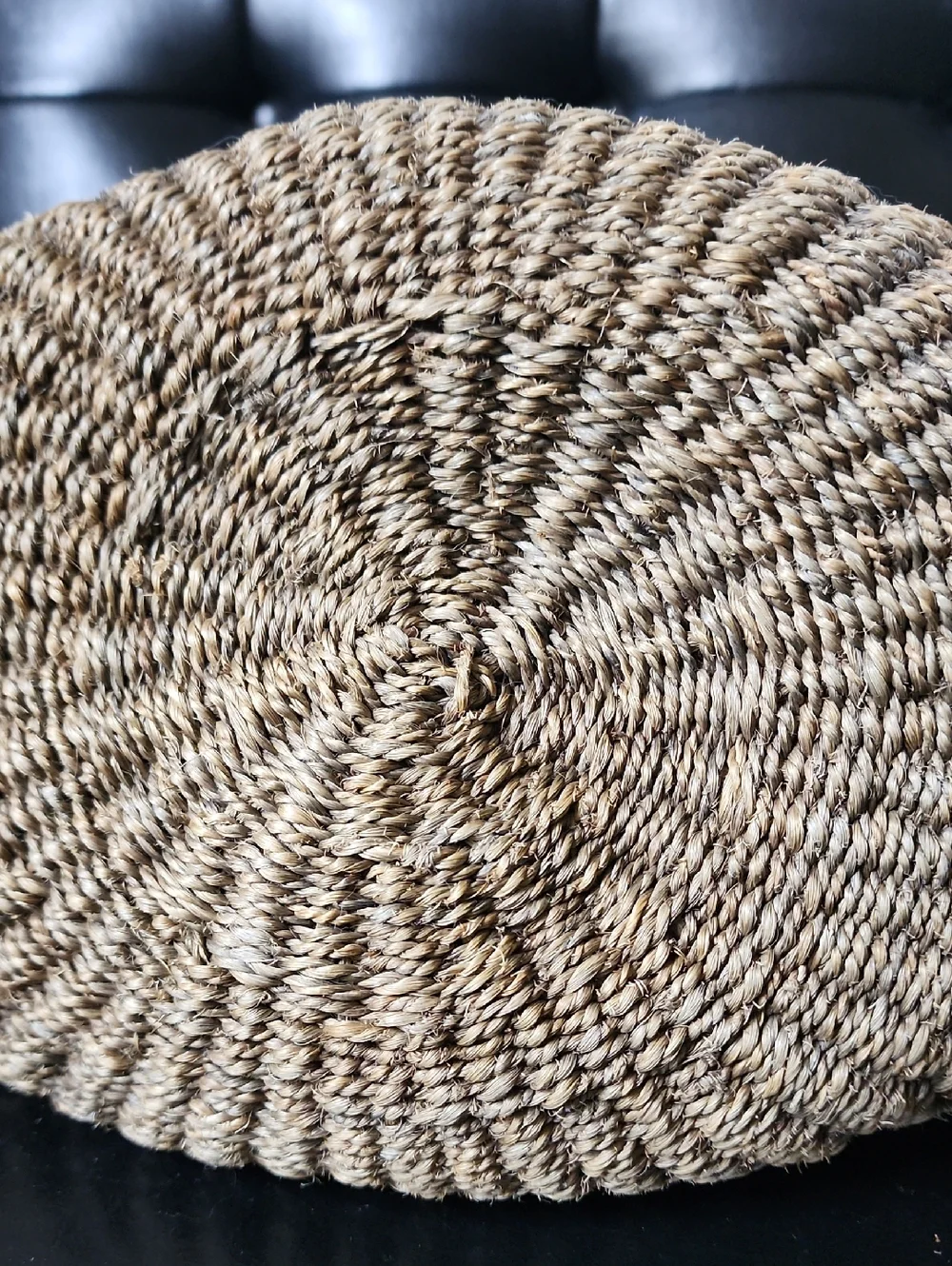 African Woven Sisel Jute Leather Strap Large Market Tote Purse Bag Vintage - Picture 6 of 11